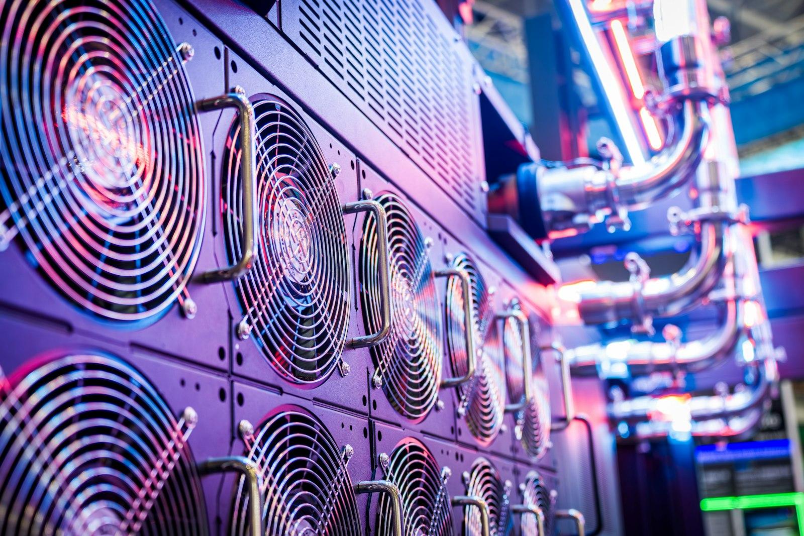 Rows of server cooling fans in a data centre